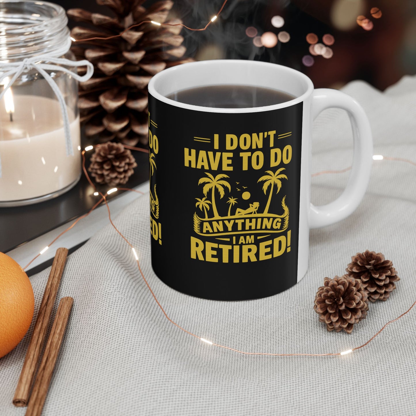 Retirement Celebration Ceramic Mug - Funny Retired Gift, Coffee Mug, Tropical Vibe, Retirement Humor, Relaxation Cup