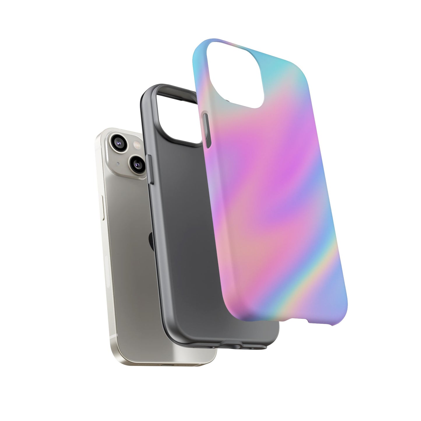 Colorful Holographic Phone Case, Tough Cases for iPhone, Trendy Phone Cover, Unique Gift for Her, Pastel Phone Accessory