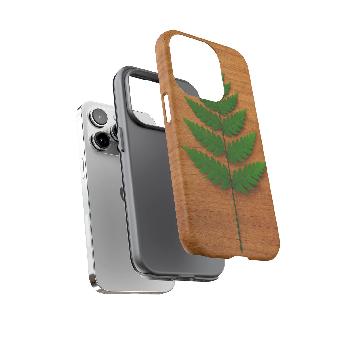 Wooden Fern Phone Case - Eco-Friendly Tough Cases for Nature Lovers, Unique Gift, Customizable Design, Nature-Themed Accessories