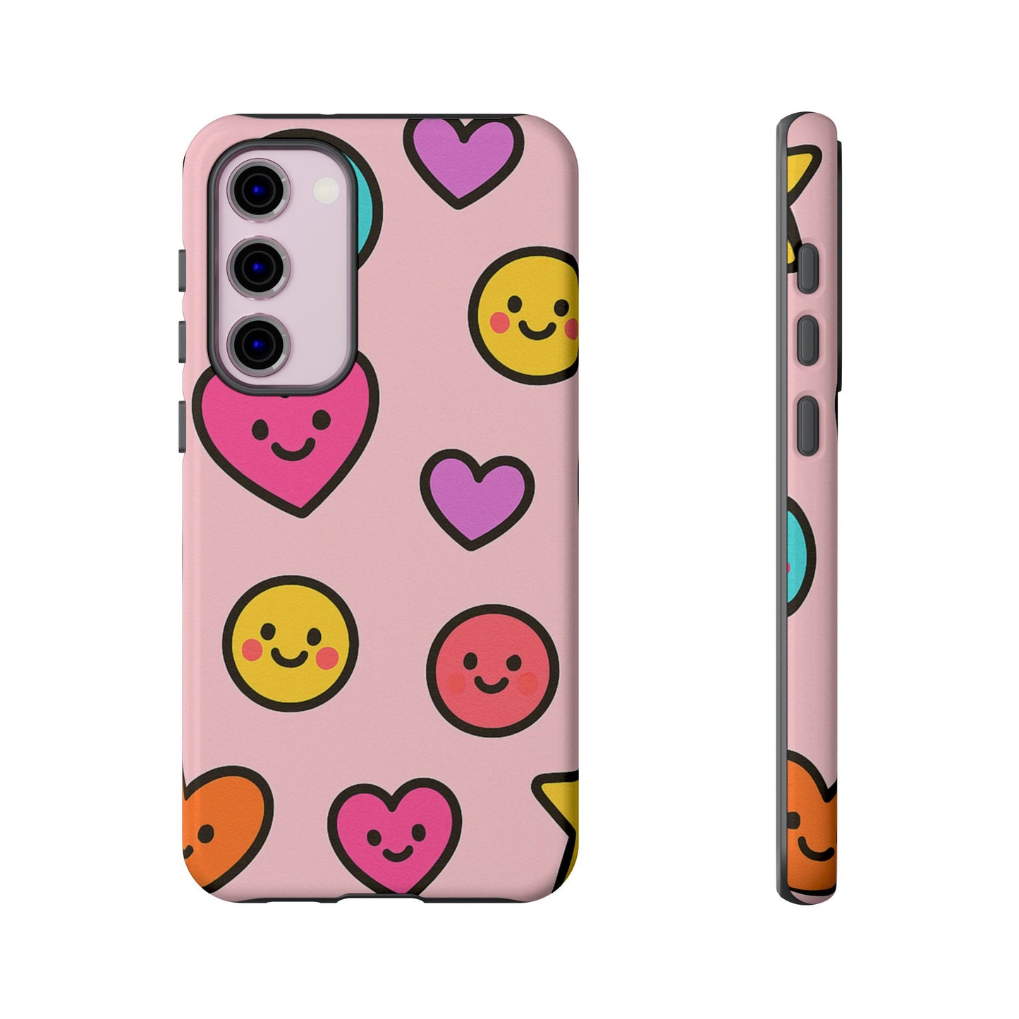 Cute Phone Case with Smiley Faces and Hearts, Fun Gift for Kids and Teens, Cellphone Protector, Birthday Present, Cute Accessories