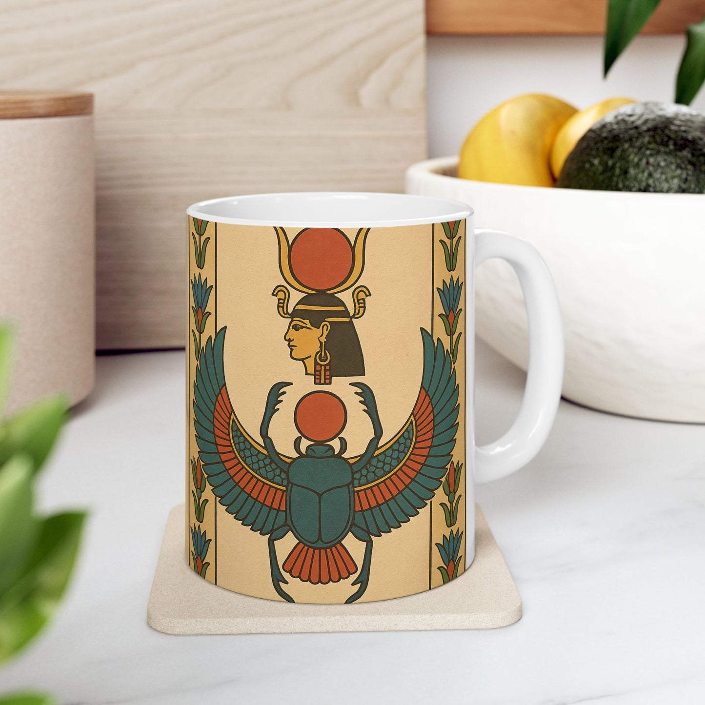 Artistic Egyptian Inspired Ceramic Mug, Unique Coffee Mug, Tea Lover Gift, Home Decor, Unique Birthday Gift, 11oz or 15oz