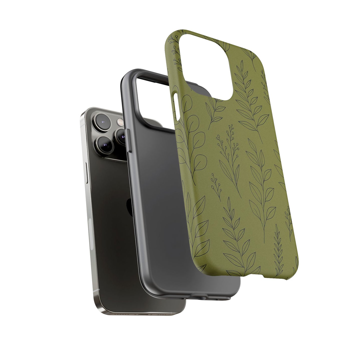 Stylish Phone Case, Botanical Design, Tough Phone Cover, Green Floral Case, Nature Inspired Gift, Eco-Friendly Accessory