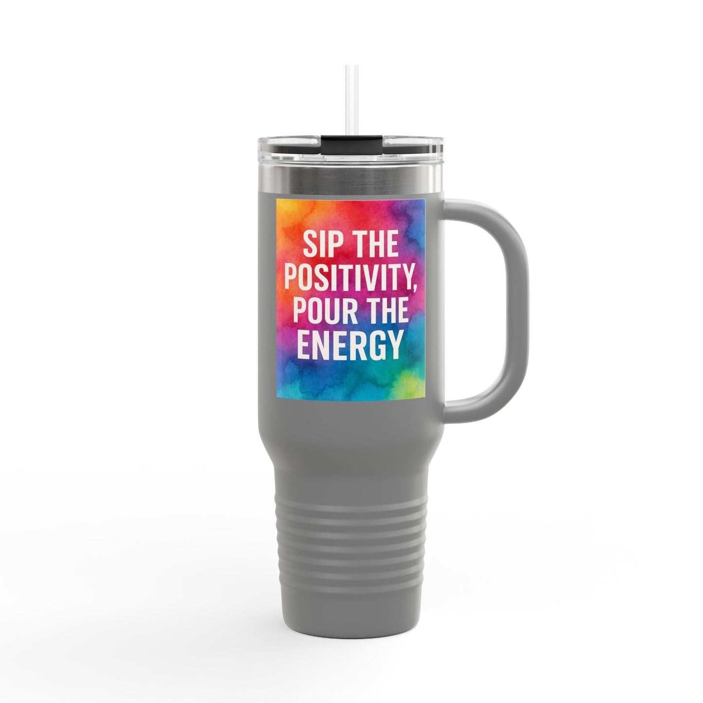 Vibrant Insulated Travel Mug | Sip the Positivity Mug, Hot Beverage Cup, Custom Drink Container, Colorful Tumblers, Travel Coffee Cup