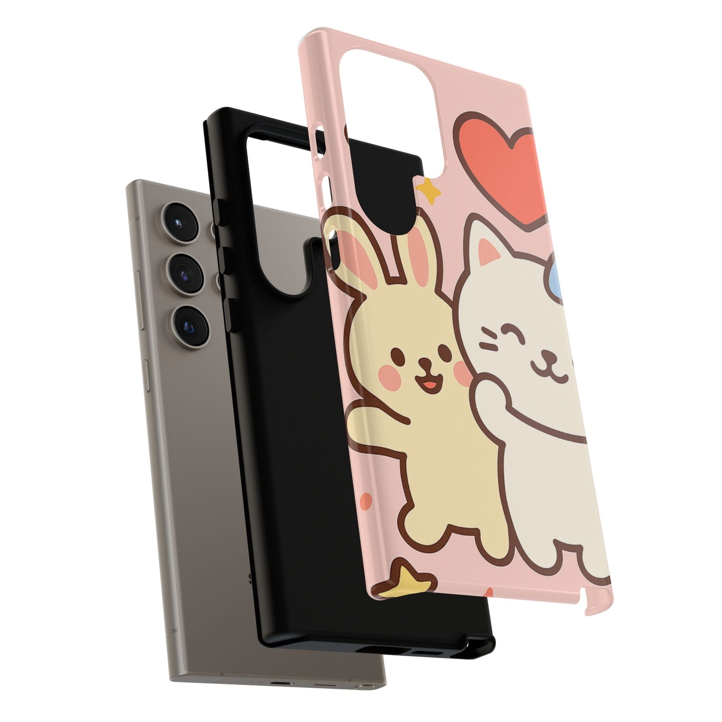 Cute Animal Phone Case -Tough Cases with Bunny and Cat Design, Kawaii Gift for Kids, Birthday, Everyday Use, Phone Accessories, teenage girl