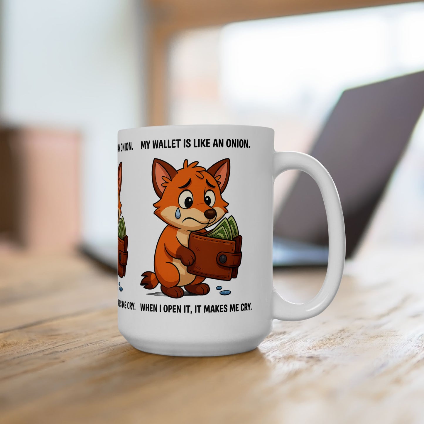 Funny Fox Ceramic Mug - My Wallet is Like an Onion, Gift for Friends, Coffee Lover, Humor Mug, Birthday, Office Decor