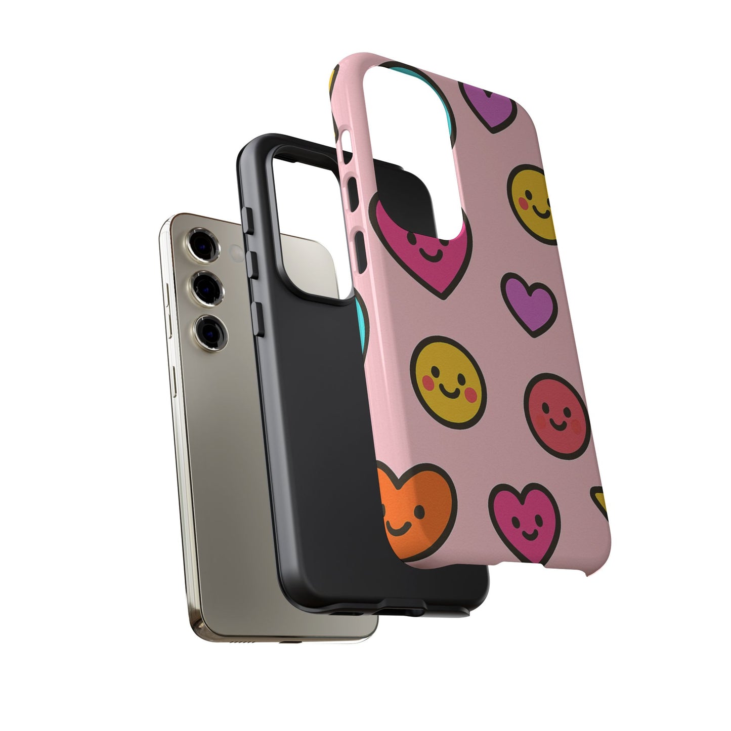 Cute Phone Case with Smiley Faces and Hearts, Fun Gift for Kids and Teens, Cellphone Protector, Birthday Present, Cute Accessories