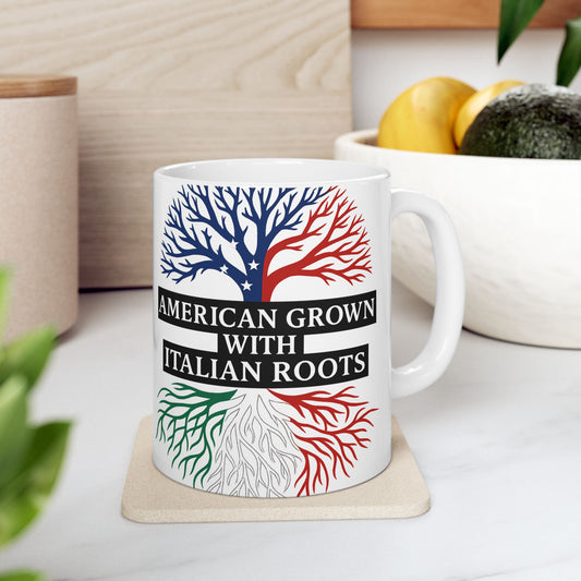 Roots of Heritage Ceramic Mug - Celebrate Your Italian American Heritage, Gift for Coffee Lovers, Family Tree Memento, Home Decor