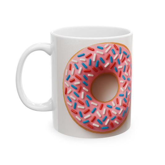 Donut Design Ceramic Mug | Fun Coffee Mug for Foodies, Birthday Gift, Kitchen Decor, Donut Lover's Mug, Sweet Treat Drinkware