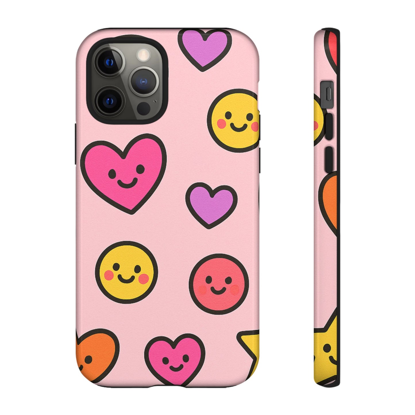 Cute Phone Case with Smiley Faces and Hearts, Fun Gift for Kids and Teens, Cellphone Protector, Birthday Present, Cute Accessories