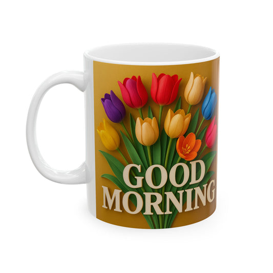 Bright Floral 'Good Morning' Ceramic Mug - Perfect for Gifts, Home Decor, [...]