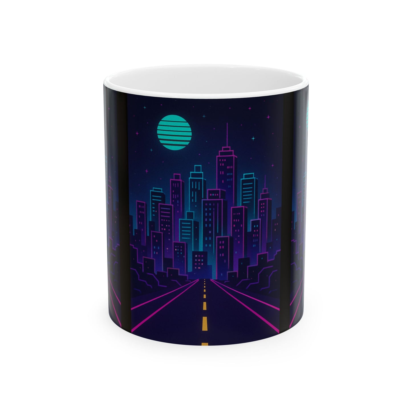Neon Cityscape Ceramic Mug | Artsy Coffee Cup, Sci-Fi Drinkware, Unique Gift, Nightlife Vibe, Urban Decor