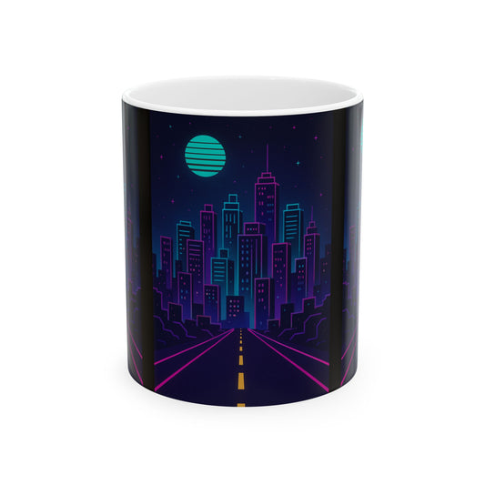 Neon Cityscape Ceramic Mug | Artsy Coffee Cup, Sci-Fi Drinkware, Unique Gift, Nightlife Vibe, Urban Decor