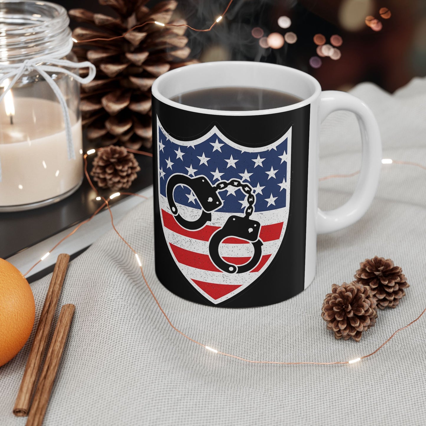 Patriotic Ceramic Mug for Police Supporters, Veteran Gift, Law Enforcement Coffee Cup, Independence Day, 11oz 15oz