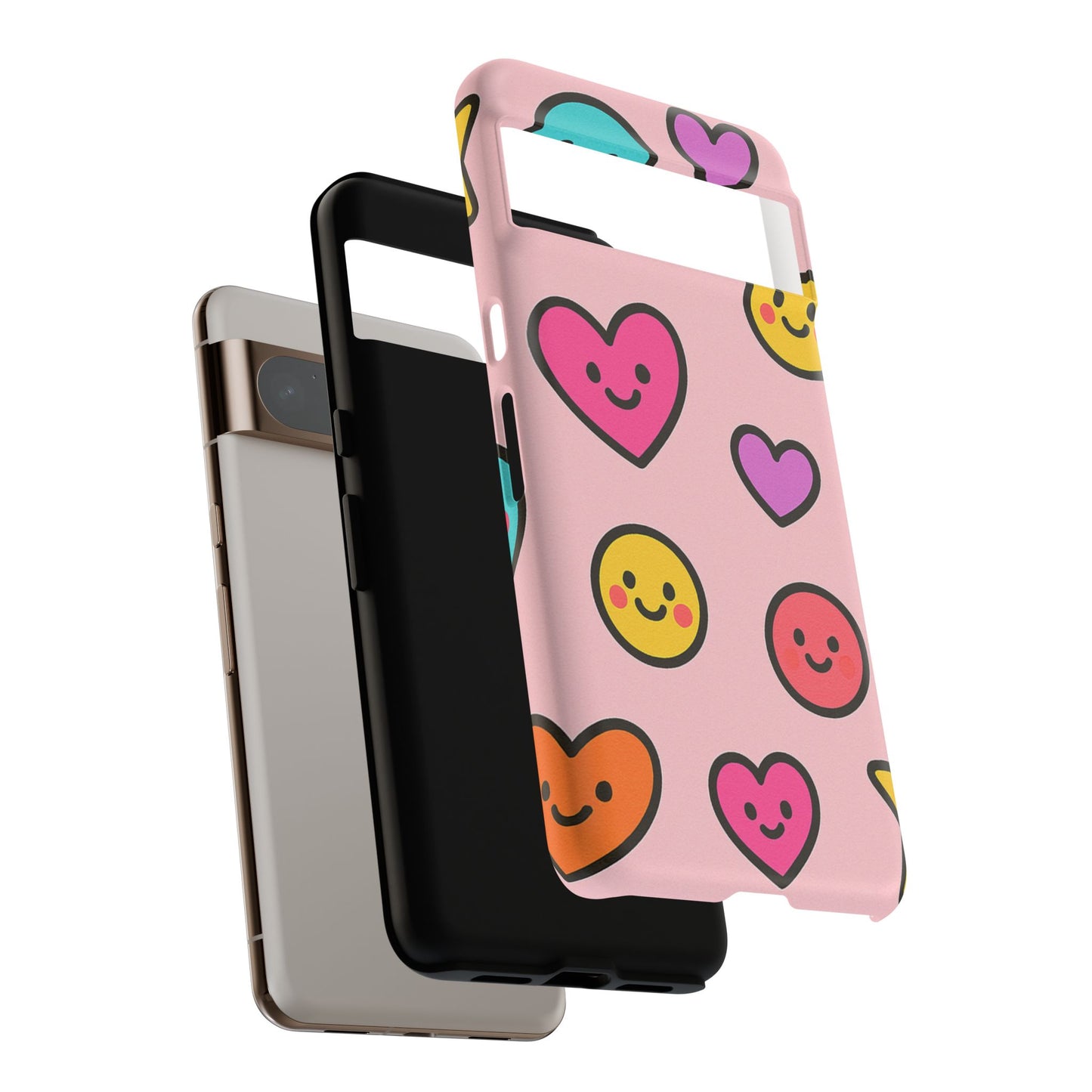 Cute Phone Case with Smiley Faces and Hearts, Fun Gift for Kids and Teens, Cellphone Protector, Birthday Present, Cute Accessories