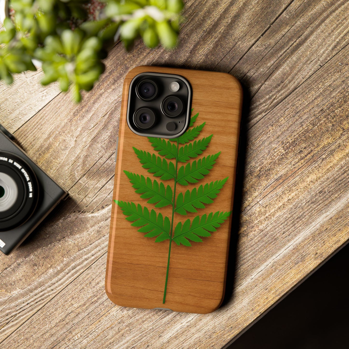 Wooden Fern Phone Case - Eco-Friendly Tough Cases for Nature Lovers, Unique Gift, Customizable Design, Nature-Themed Accessories