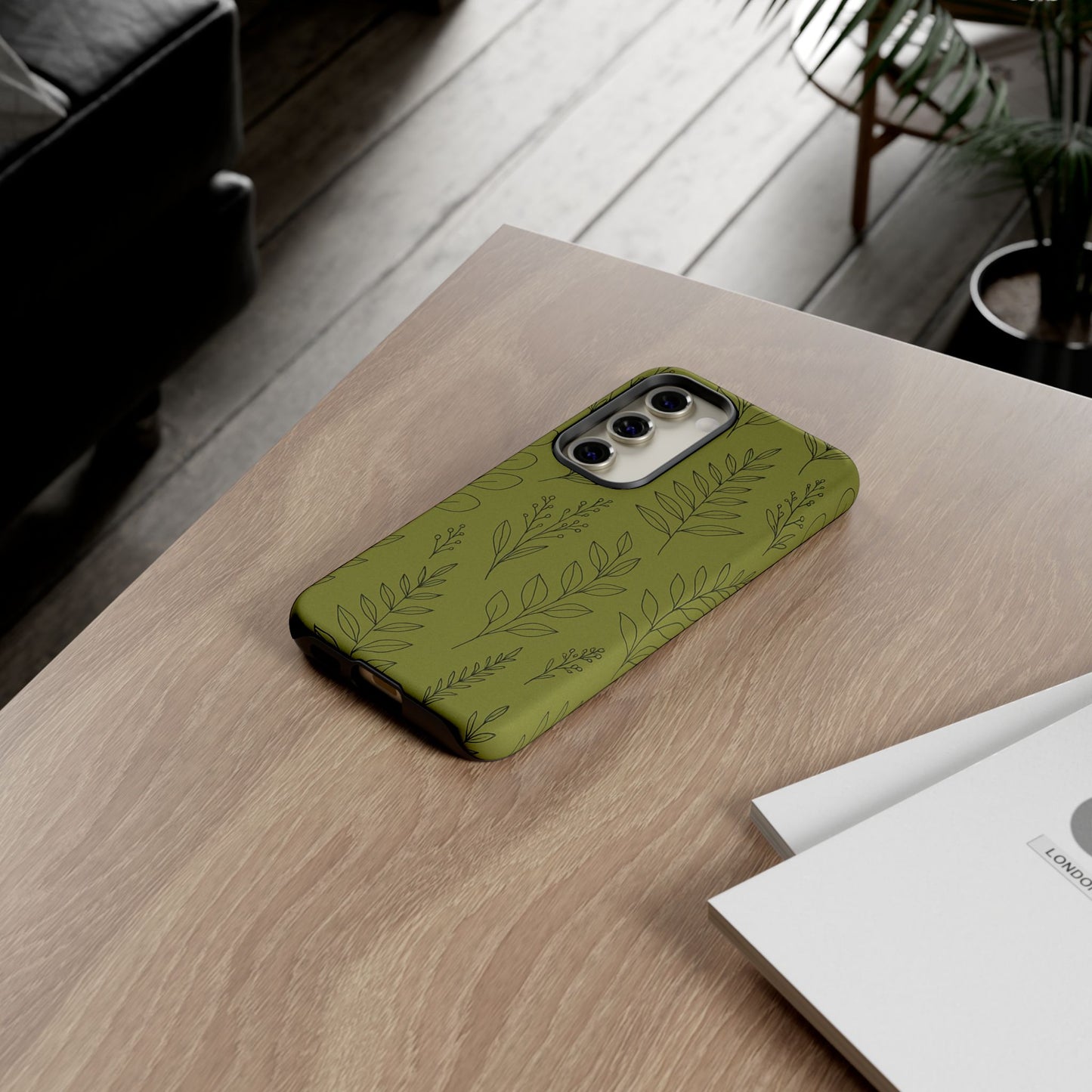 Stylish Phone Case, Botanical Design, Tough Phone Cover, Green Floral Case, Nature Inspired Gift, Eco-Friendly Accessory