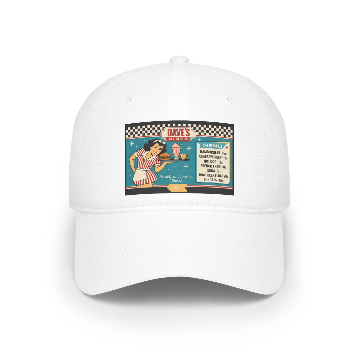 Retro Diner Low Profile Baseball Cap | Vintage Style Cap, Unisex Gift, Casual Headwear, Fun Accessory, Summer Vibes