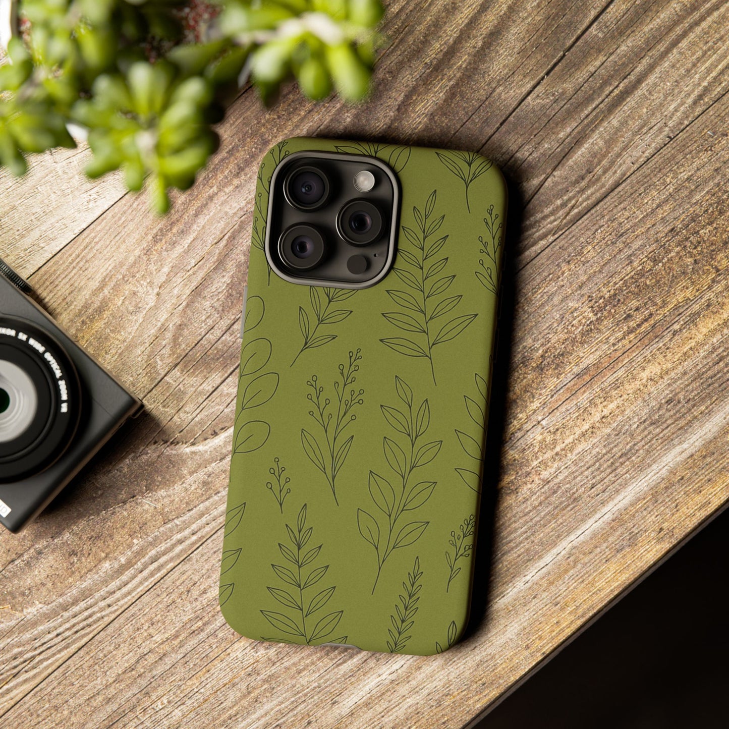 Stylish Phone Case, Botanical Design, Tough Phone Cover, Green Floral Case, Nature Inspired Gift, Eco-Friendly Accessory