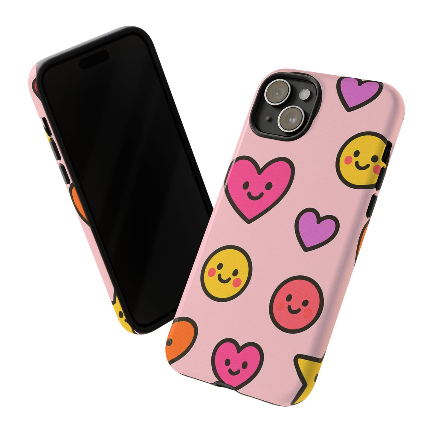 Cute Phone Case with Smiley Faces and Hearts, Fun Gift for Kids and Teens, Cellphone Protector, Birthday Present, Cute Accessories