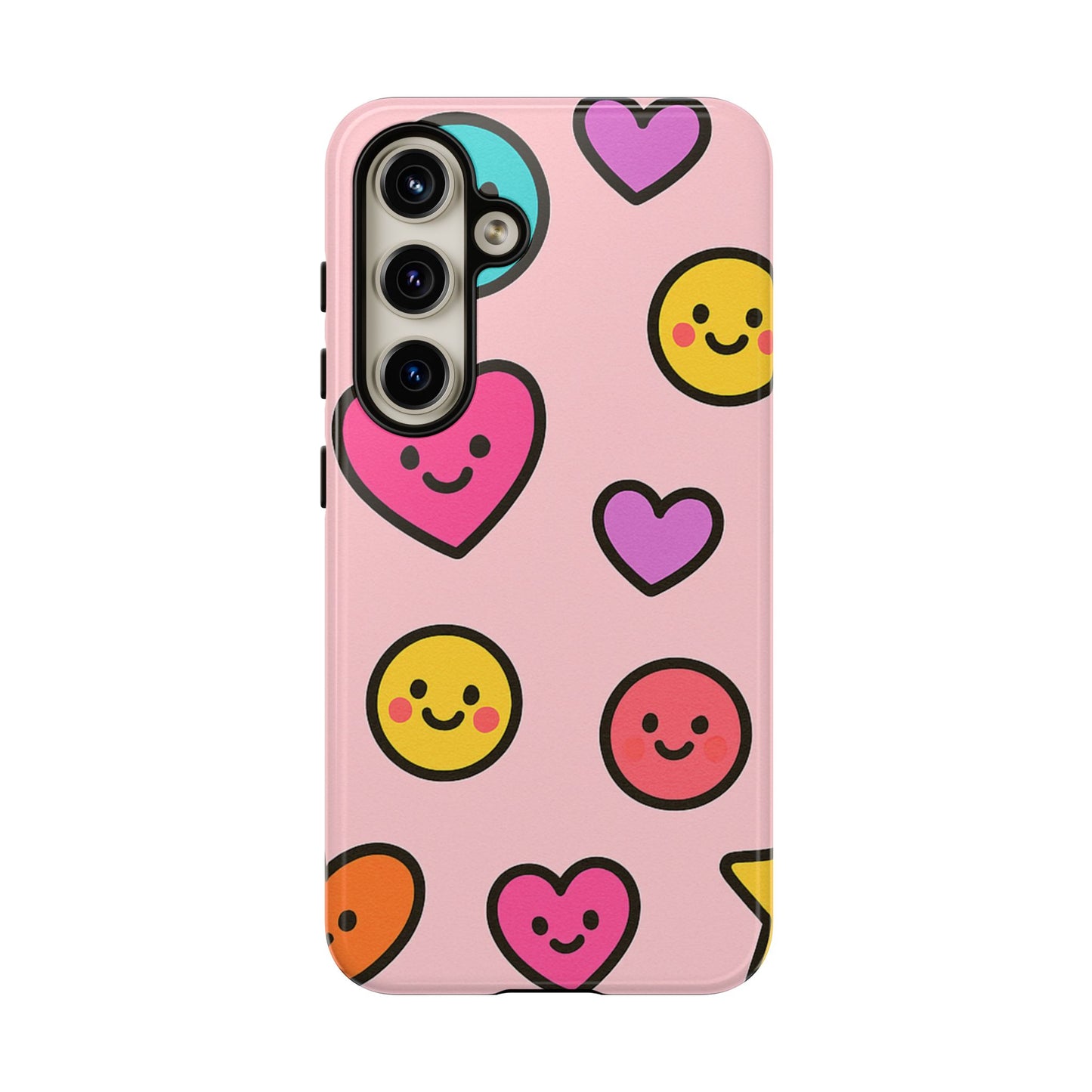 Cute Phone Case with Smiley Faces and Hearts, Fun Gift for Kids and Teens, Cellphone Protector, Birthday Present, Cute Accessories