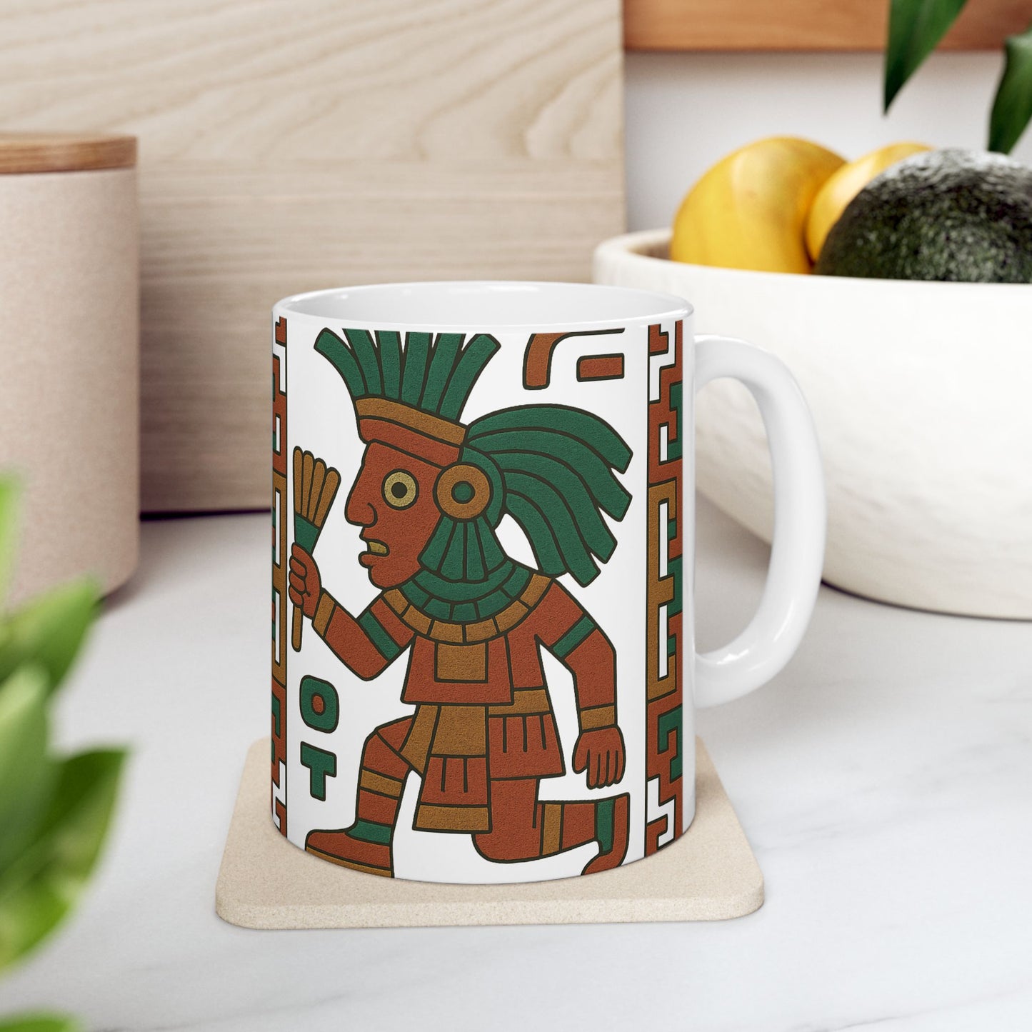 Ceramic Mug with Aztec Design, Coffee Lover's Gift, Unique Kitchenware, Boho Home Decor, Ethnic Art Mug, aztec