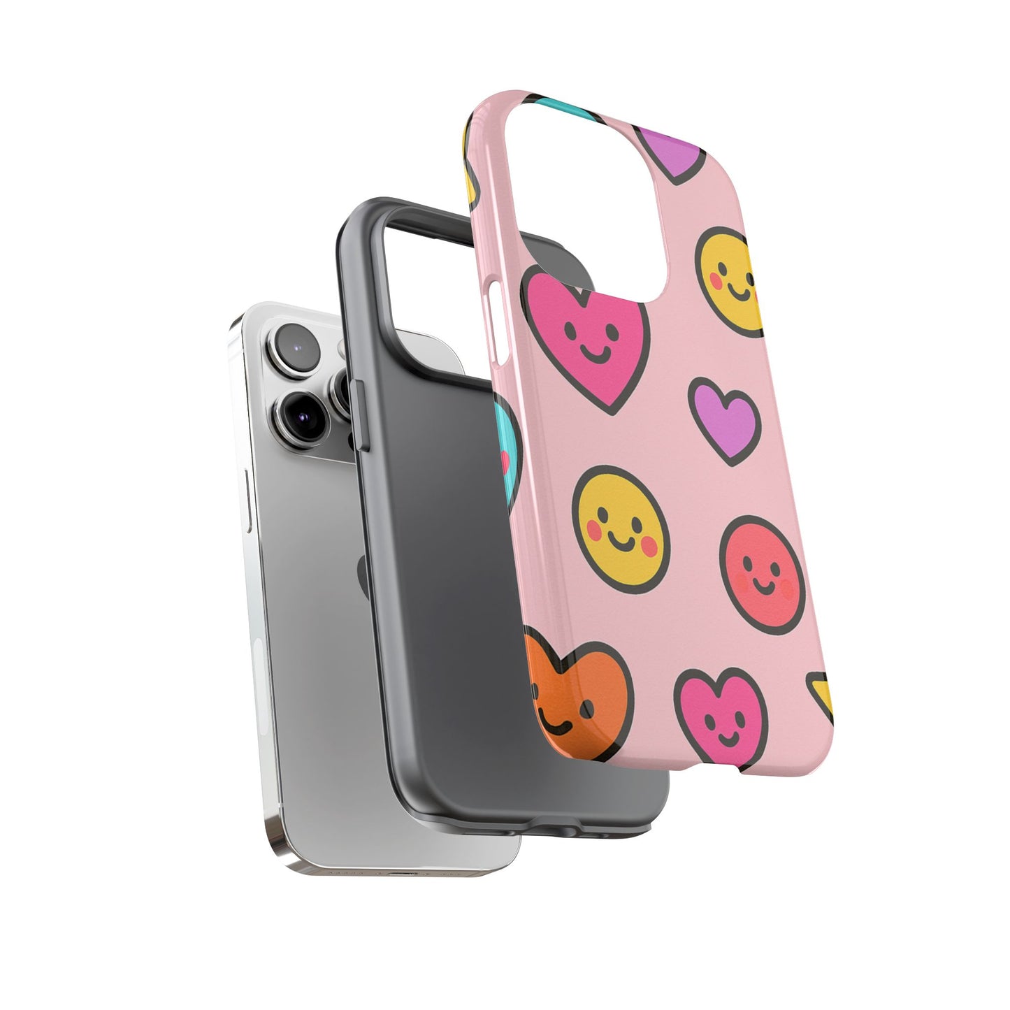 Cute Phone Case with Smiley Faces and Hearts, Fun Gift for Kids and Teens, Cellphone Protector, Birthday Present, Cute Accessories