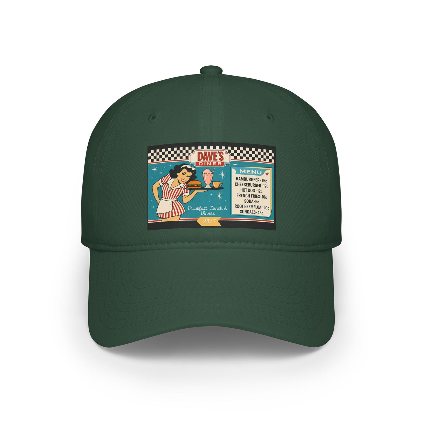 Retro Diner Low Profile Baseball Cap | Vintage Style Cap, Unisex Gift, Casual Headwear, Fun Accessory, Summer Vibes
