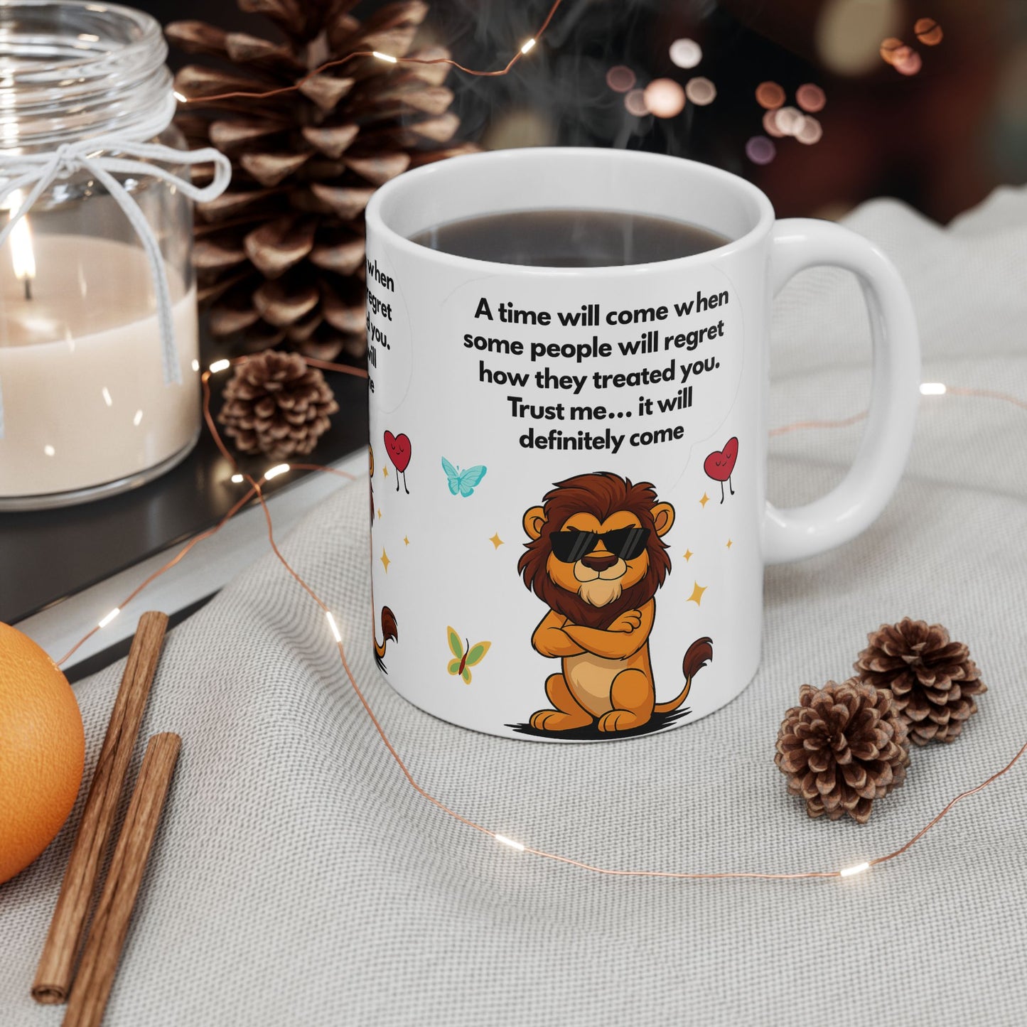 Confident Lion Quote Mug | Gift for Friends, Motivational Ceramic Mug, Cute Animal Design, Coffee Tea Cup, Positive Vibes