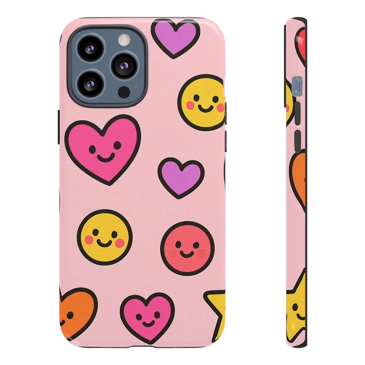 Cute Phone Case with Smiley Faces and Hearts, Fun Gift for Kids and Teens, Cellphone Protector, Birthday Present, Cute Accessories
