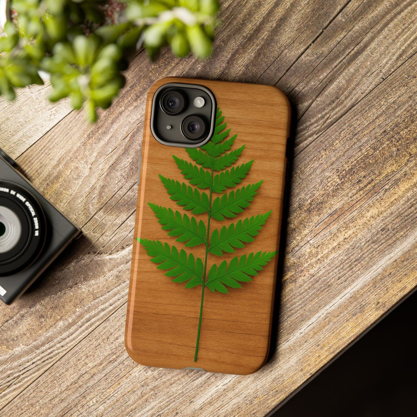 Wooden Fern Phone Case - Eco-Friendly Tough Cases for Nature Lovers, Unique Gift, Customizable Design, Nature-Themed Accessories