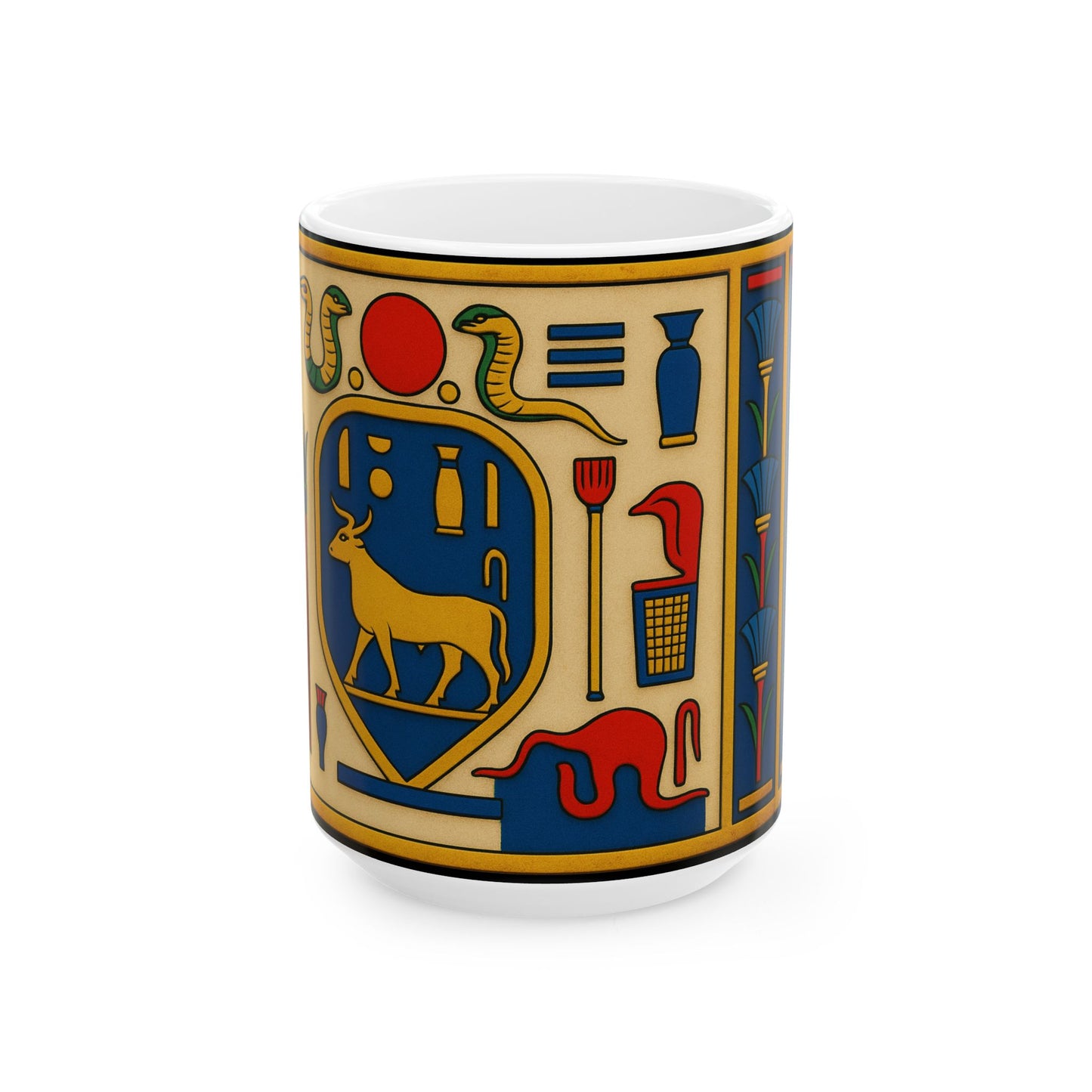 Egyptian Hieroglyphs Ceramic Mug, Colorful Coffee Cup, Artistic Drinkware, Unique Gift, Home Decor, Office Supplies