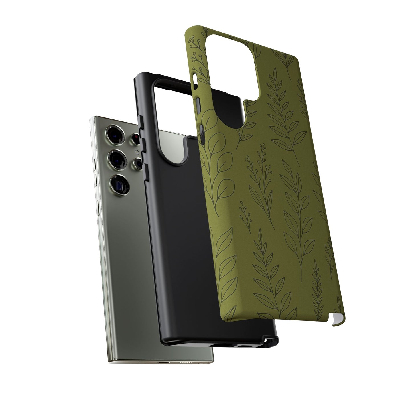 Stylish Phone Case, Botanical Design, Tough Phone Cover, Green Floral Case, Nature Inspired Gift, Eco-Friendly Accessory
