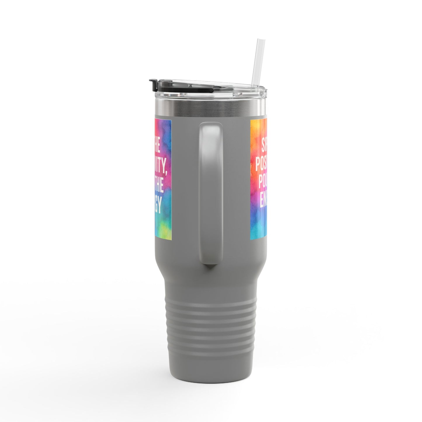 Vibrant Insulated Travel Mug | Sip the Positivity Mug, Hot Beverage Cup, Custom Drink Container, Colorful Tumblers, Travel Coffee Cup