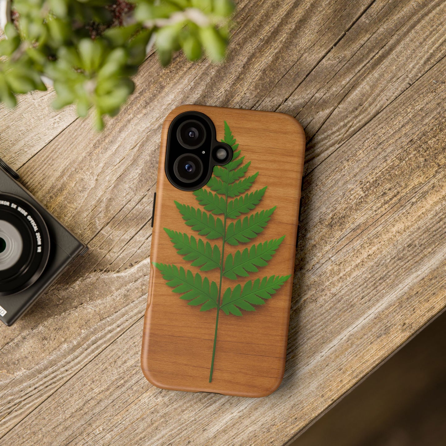 Wooden Fern Phone Case - Eco-Friendly Tough Cases for Nature Lovers, Unique Gift, Customizable Design, Nature-Themed Accessories