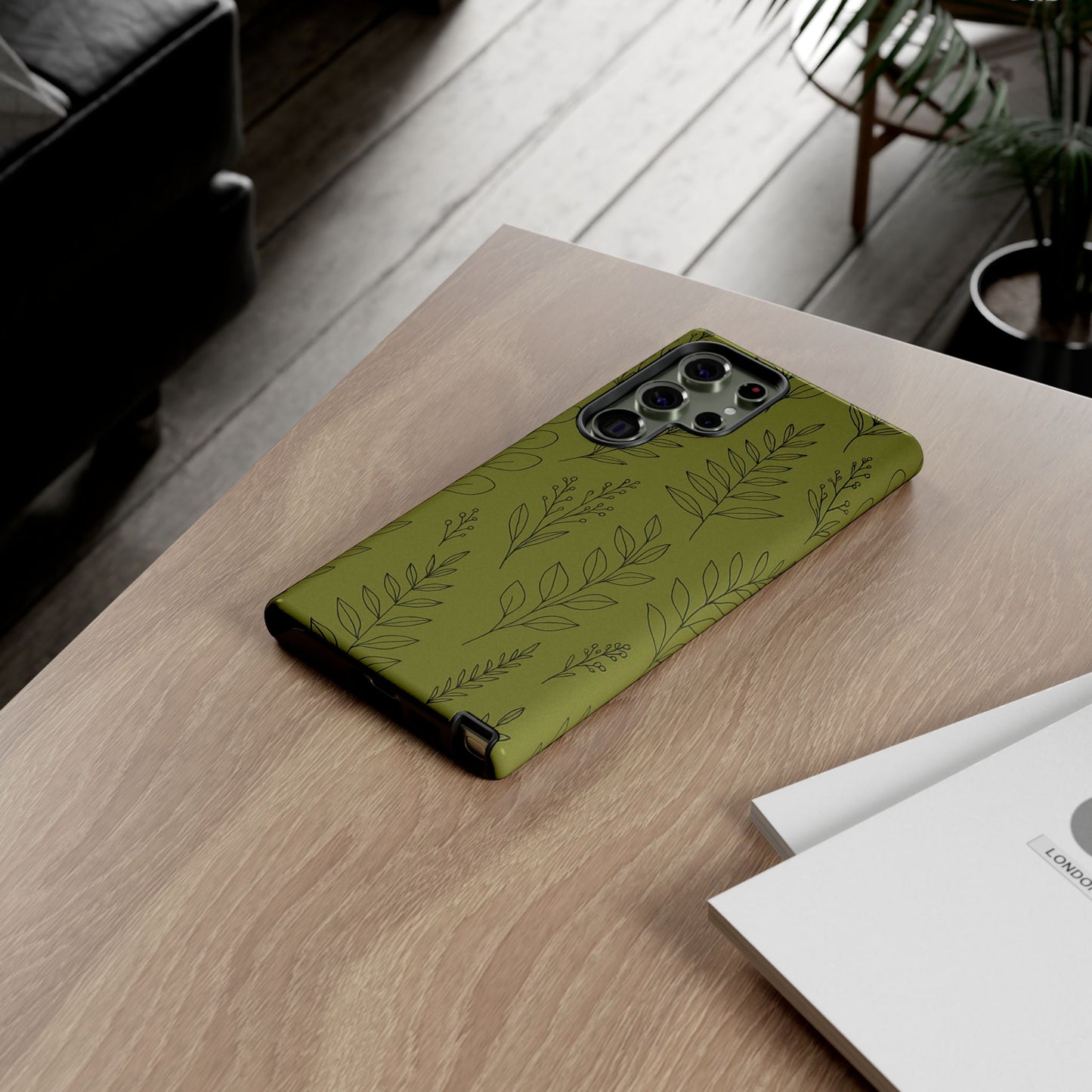Stylish Phone Case, Botanical Design, Tough Phone Cover, Green Floral Case, Nature Inspired Gift, Eco-Friendly Accessory