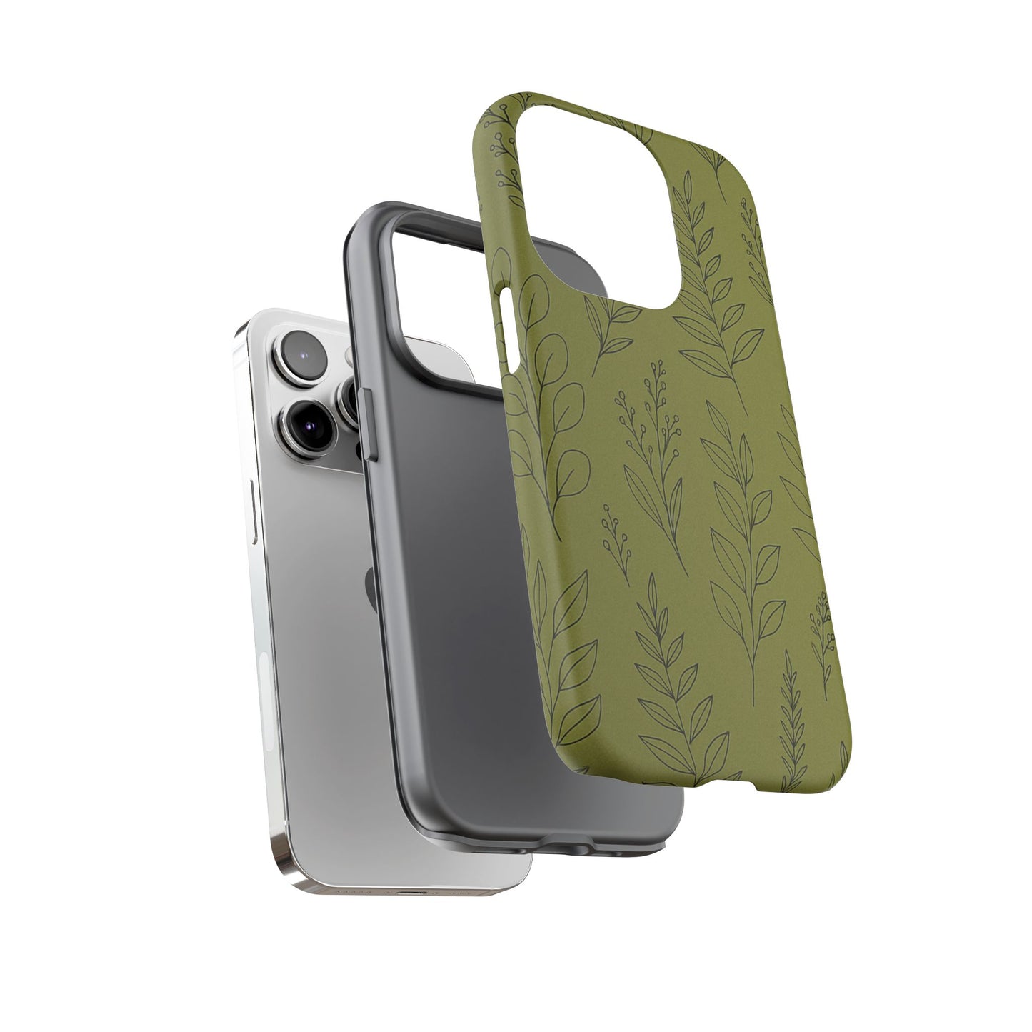 Stylish Phone Case, Botanical Design, Tough Phone Cover, Green Floral Case, Nature Inspired Gift, Eco-Friendly Accessory