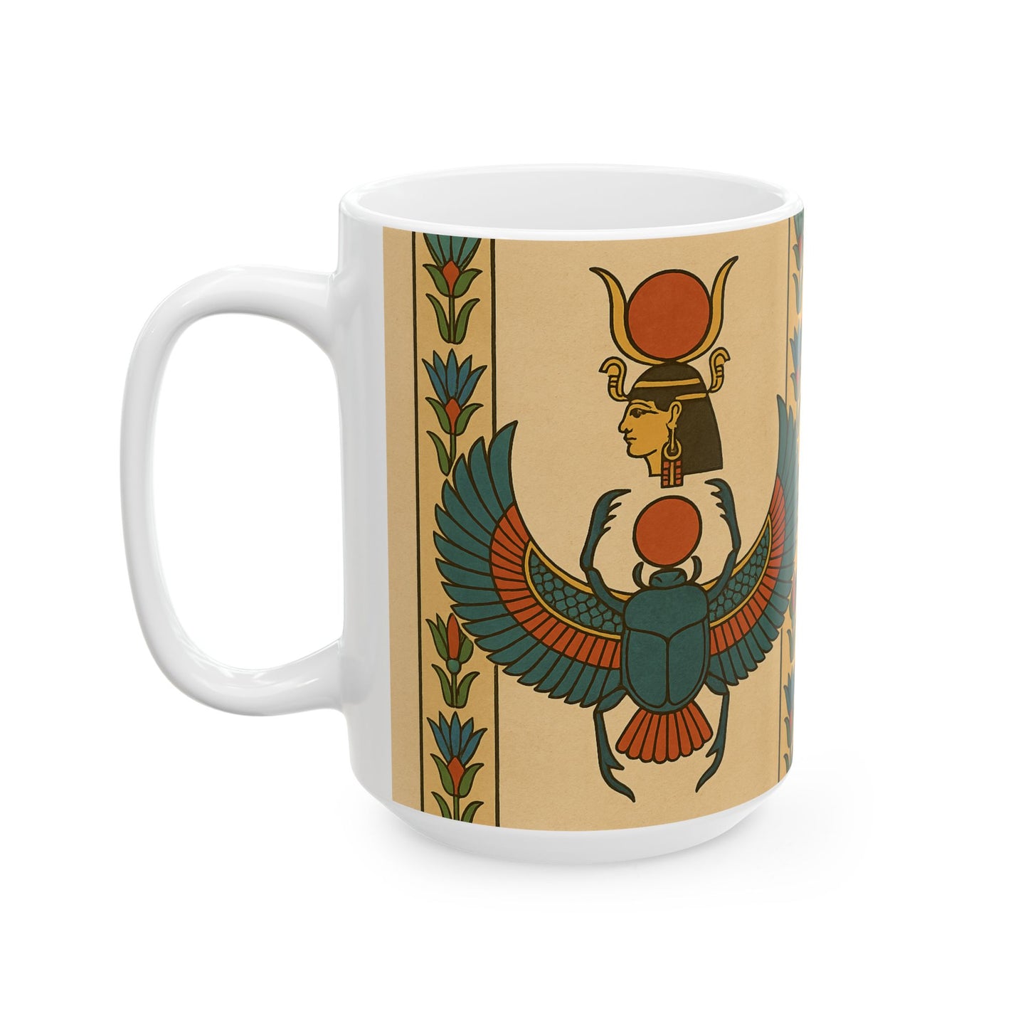 Artistic Egyptian Inspired Ceramic Mug, Unique Coffee Mug, Tea Lover Gift, Home Decor, Unique Birthday Gift, 11oz or 15oz