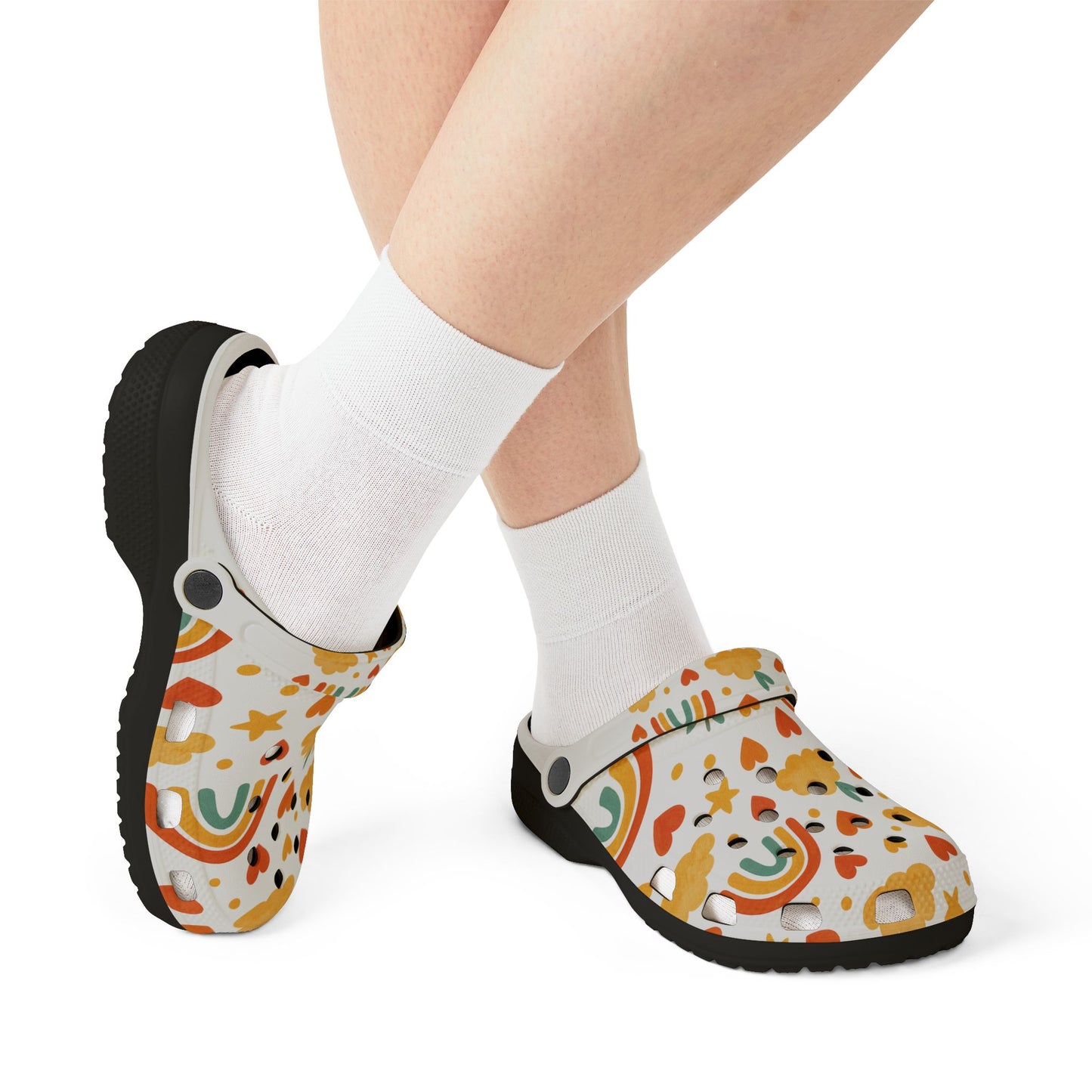 Vibrant EVA Foam Crocs – Fun Rainbow & Heart Design, Slip-On Comfort Shoes, Perfect for Summer Fun, Gardening, Holidays, Gifts
