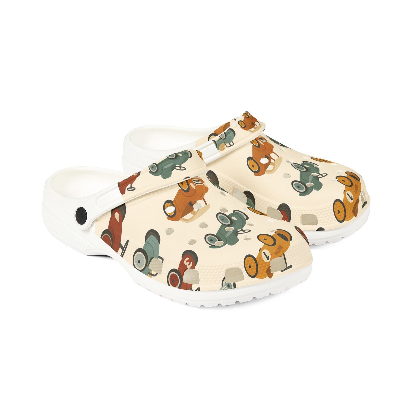 Playful Car Print EVA Foam Rubber Shoes for Kids, Fun Garden Clogs, Summer Footwear, Birthday Gift, Unique Play Shoes
