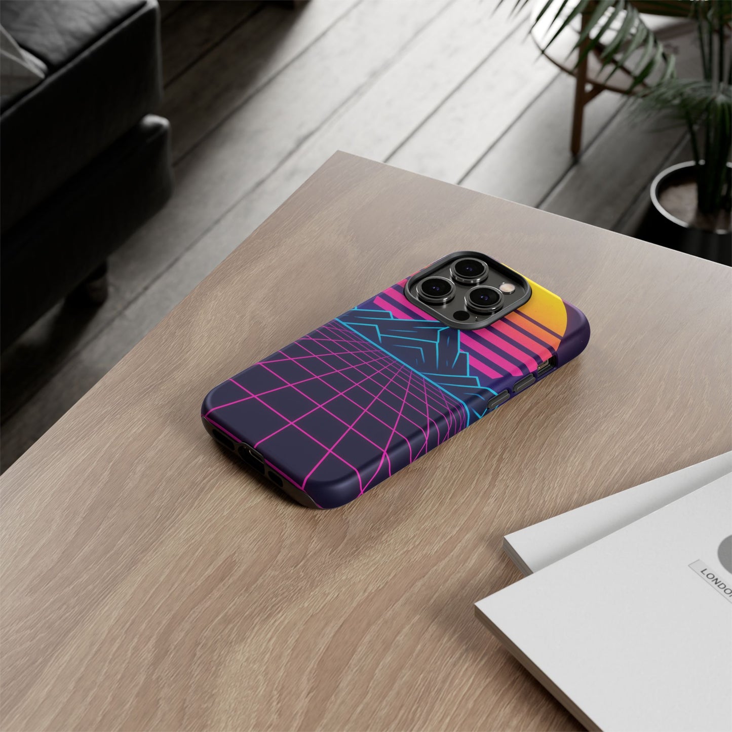 Retro Sunset Phone Case, Vintage Neon Case, 80s Aesthetic Cover, Gift for Tech Lovers, Unique Phone Accessories