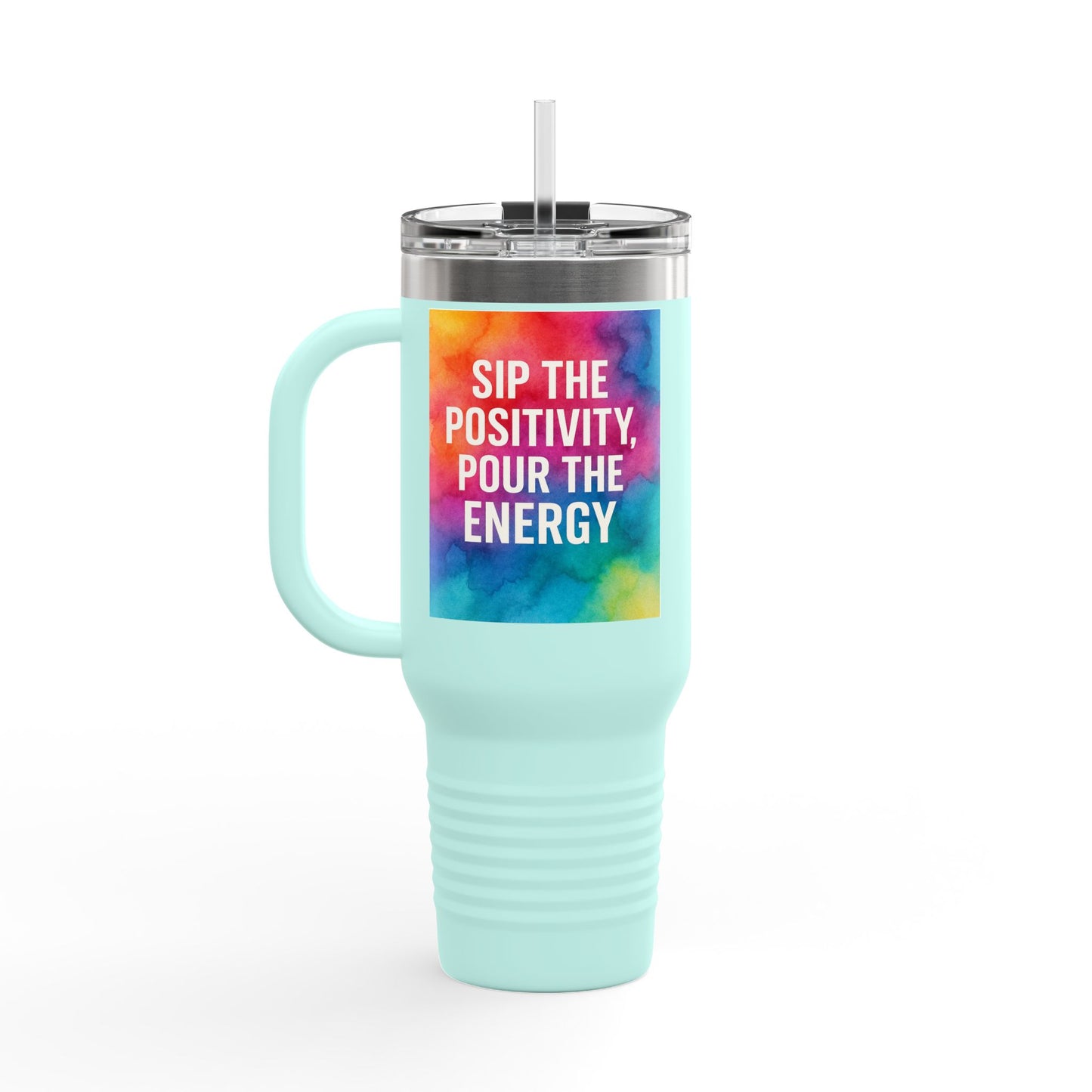 Vibrant Insulated Travel Mug | Sip the Positivity Mug, Hot Beverage Cup, Custom Drink Container, Colorful Tumblers, Travel Coffee Cup