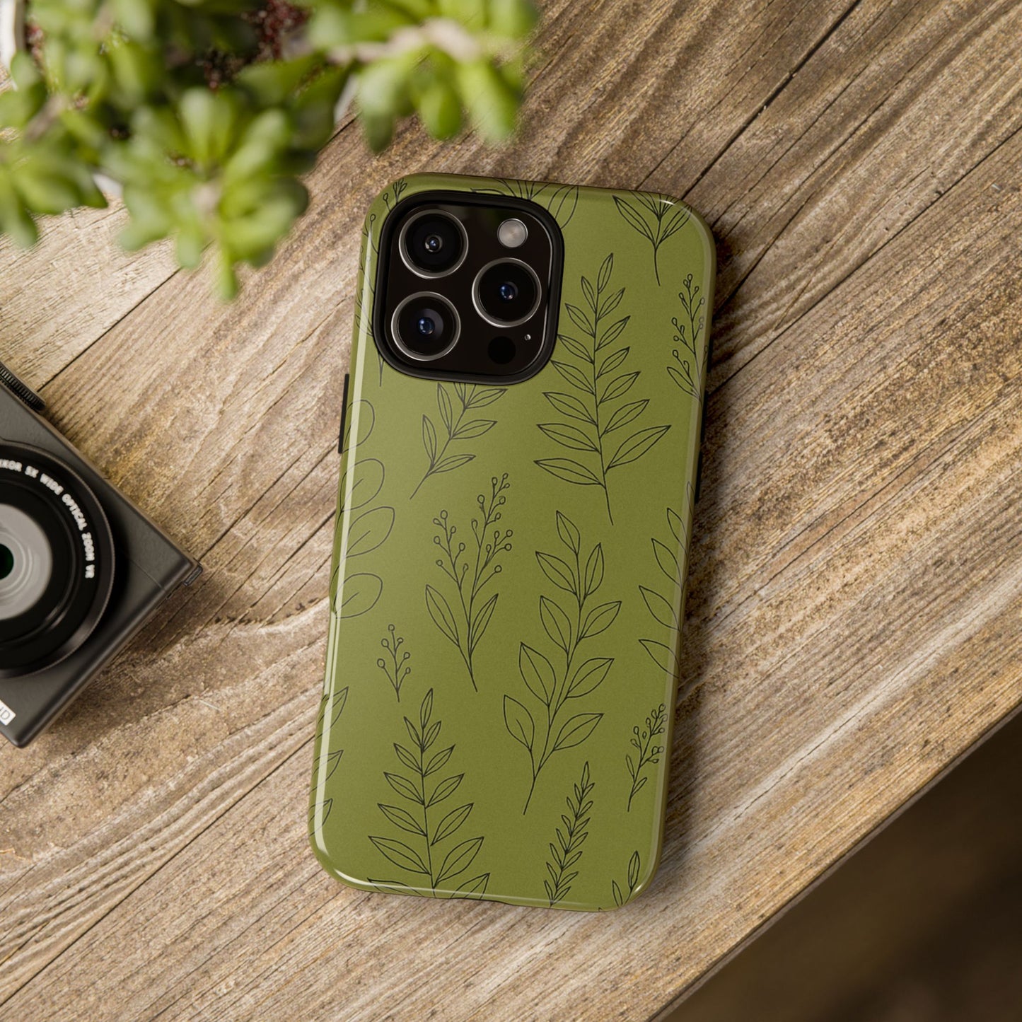 Stylish Phone Case, Botanical Design, Tough Phone Cover, Green Floral Case, Nature Inspired Gift, Eco-Friendly Accessory