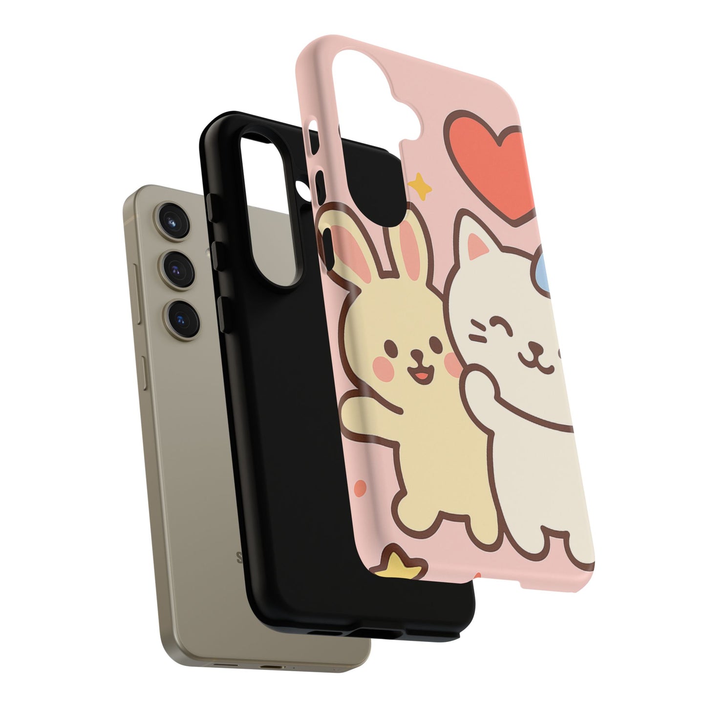 Cute Animal Phone Case -Tough Cases with Bunny and Cat Design, Kawaii Gift for Kids, Birthday, Everyday Use, Phone Accessories, teenage girl