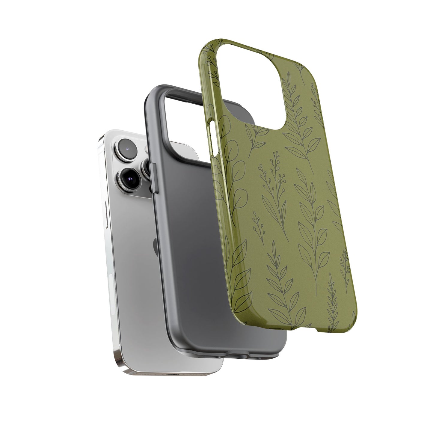 Stylish Phone Case, Botanical Design, Tough Phone Cover, Green Floral Case, Nature Inspired Gift, Eco-Friendly Accessory