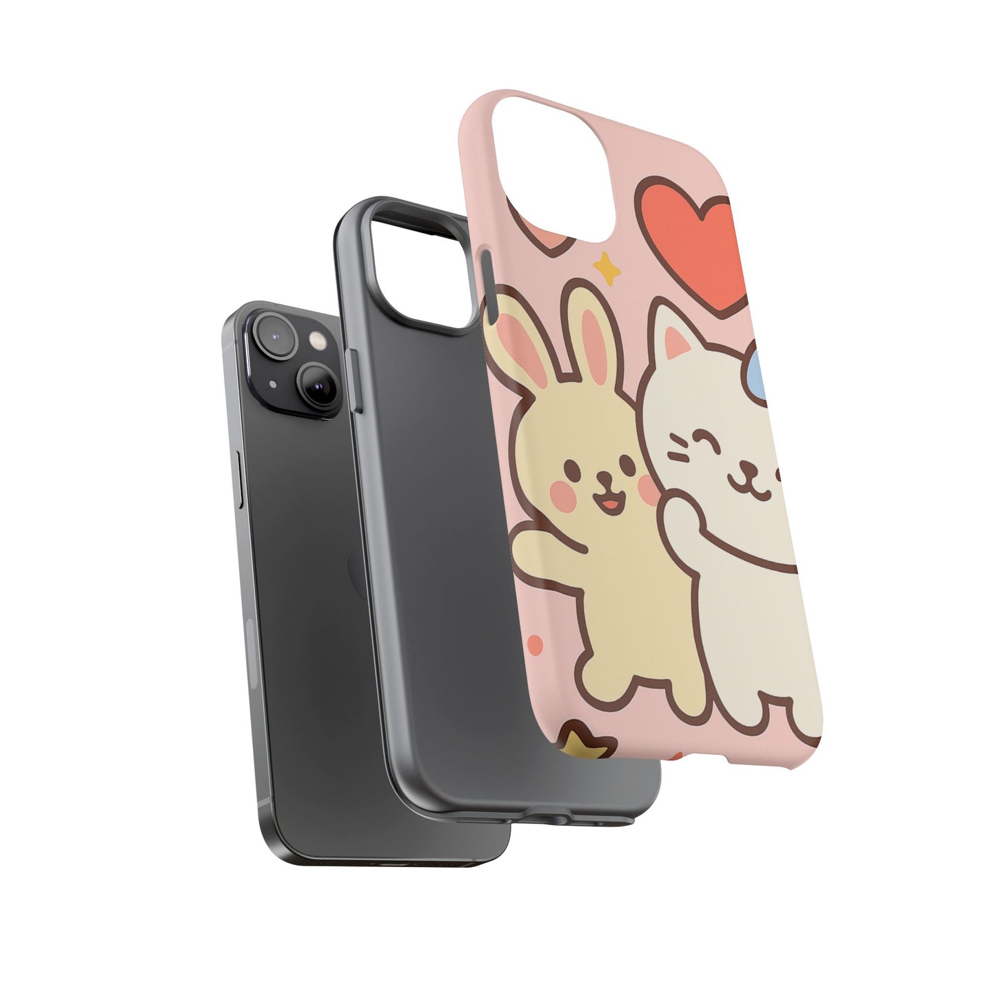Cute Animal Phone Case -Tough Cases with Bunny and Cat Design, Kawaii Gift for Kids, Birthday, Everyday Use, Phone Accessories, teenage girl