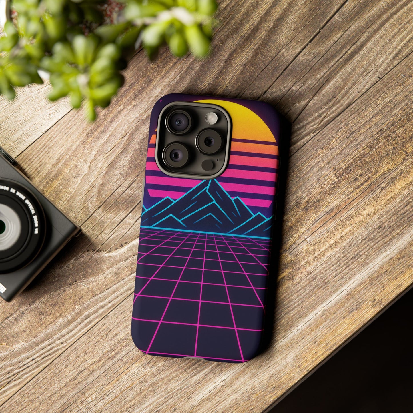 Retro Sunset Phone Case, Vintage Neon Case, 80s Aesthetic Cover, Gift for Tech Lovers, Unique Phone Accessories