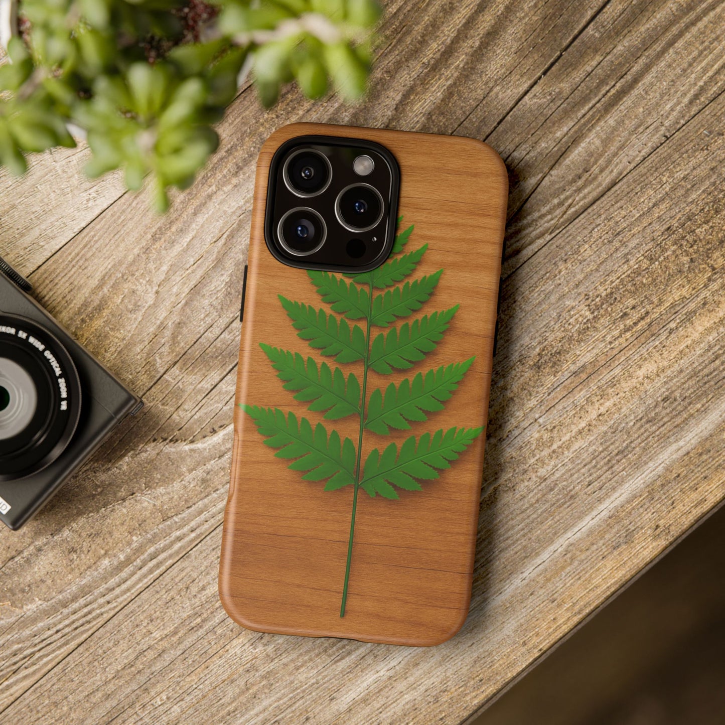 Wooden Fern Phone Case - Eco-Friendly Tough Cases for Nature Lovers, Unique Gift, Customizable Design, Nature-Themed Accessories