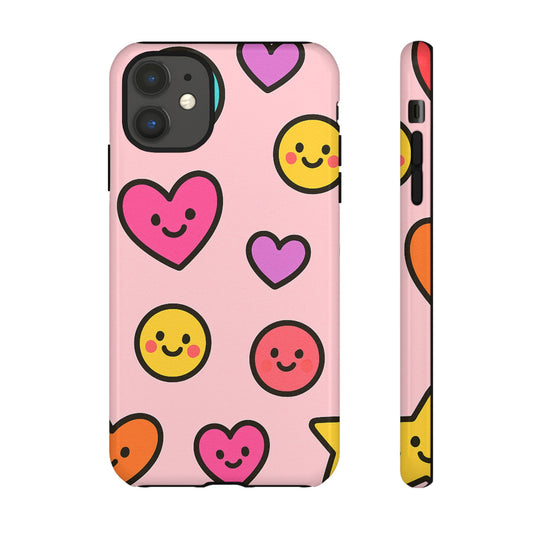 Cute Phone Case with Smiley Faces and Hearts, Fun Gift for Kids and Teens, Cellphone Protector, Birthday Present, Cute Accessories