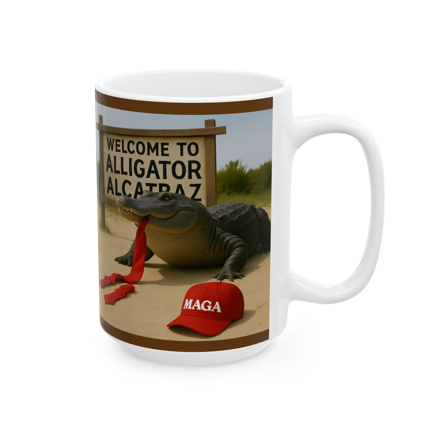 Alligator Alcatraz Ceramic Mug, Funny Coffee Cup, Gift for Animal Lovers, Unique Kitchen Decor, Quirky Humor Mug
