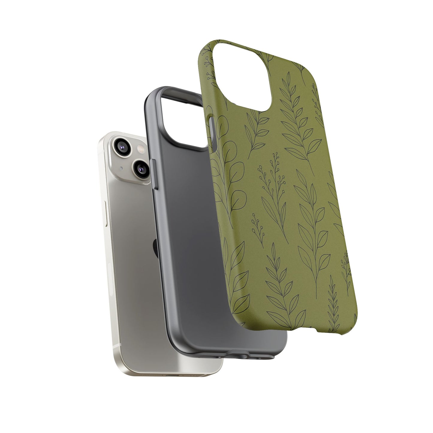 Stylish Phone Case, Botanical Design, Tough Phone Cover, Green Floral Case, Nature Inspired Gift, Eco-Friendly Accessory